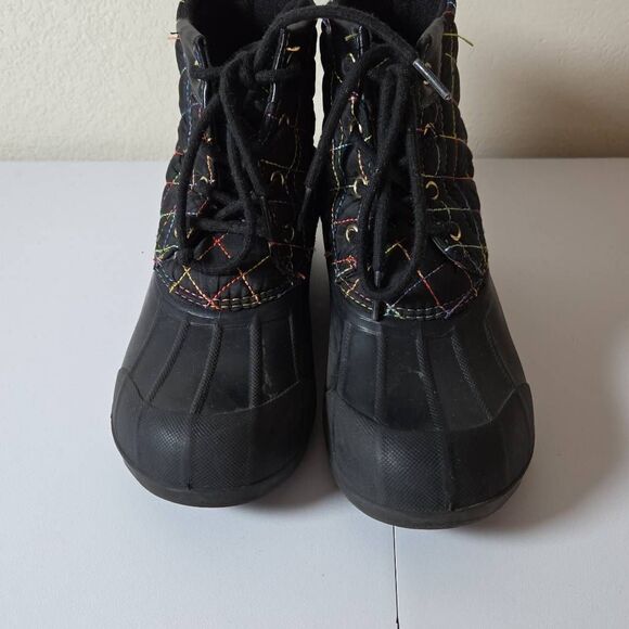 Sperry Topsider Girls Port Rainbow Quilted Duck Rain Boots Black Size 2M - Picture 2 of 8